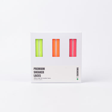 3 PACK GIFT BOX: FLAT SNEAKER LACES (HIGH'S) 180cm: BRIGHT GREEN, ORANGE & PINK