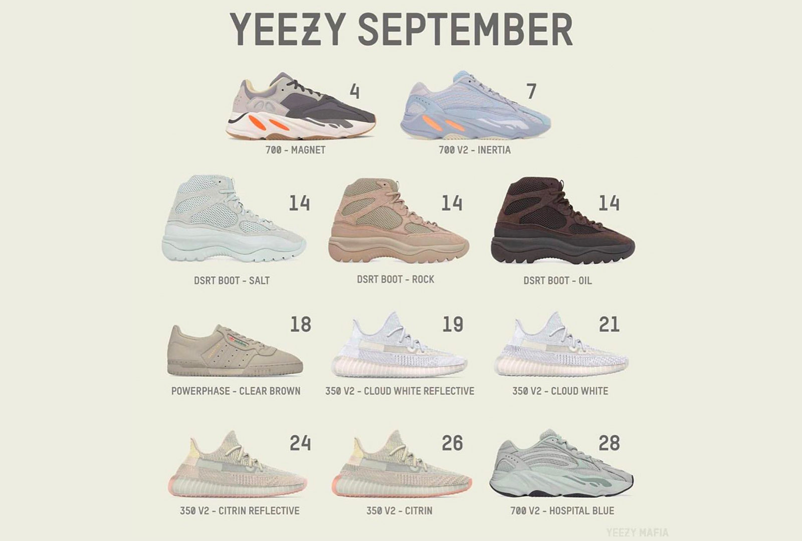Yeezy Release Calendar September 2019