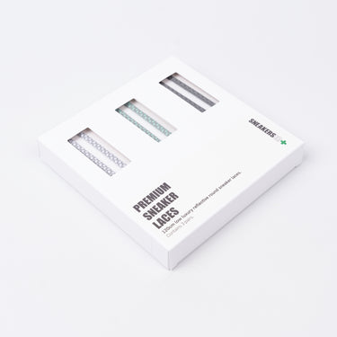 3 PACK GIFT BOX: REFLECTIVE ROUND SNEAKER LACES (LOW'S) 120cm: WHITE, MINT & DARK GREY