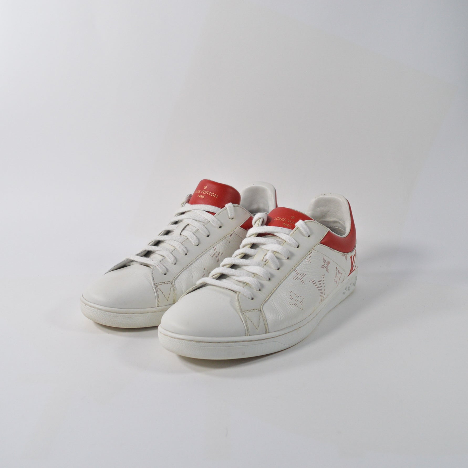 lv red and white sneakers